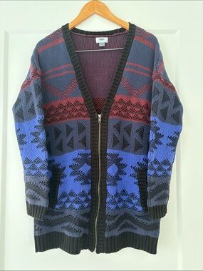 Old Navy Blue, Purple & Black Geometric Zip-Front Cardigan